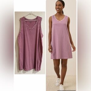 Pact Pink Striped V-Neck Sleeveless Organic Cotton Dress size 2XL